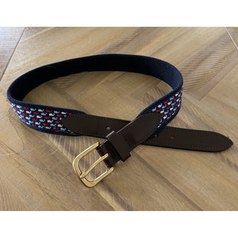 Vineyard Vines Belt Youth Size 24 Red White Blue Nantucket Canvas Brass Buckle